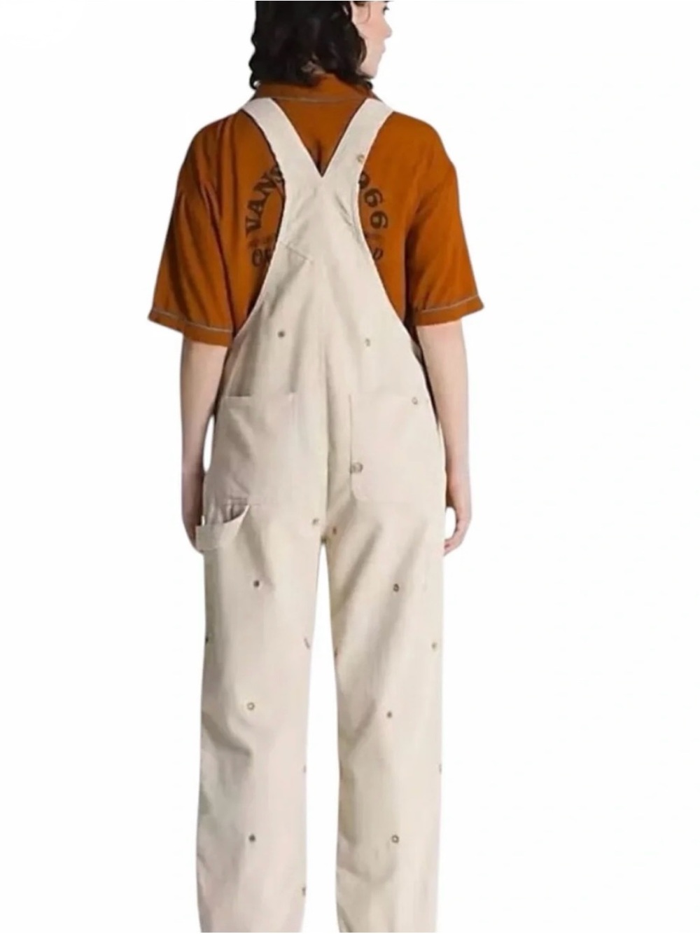 Vans Ground Work Hollywell Corduroy Embroidered Overalls Ivory Cream Medium - Picture 2 of 16